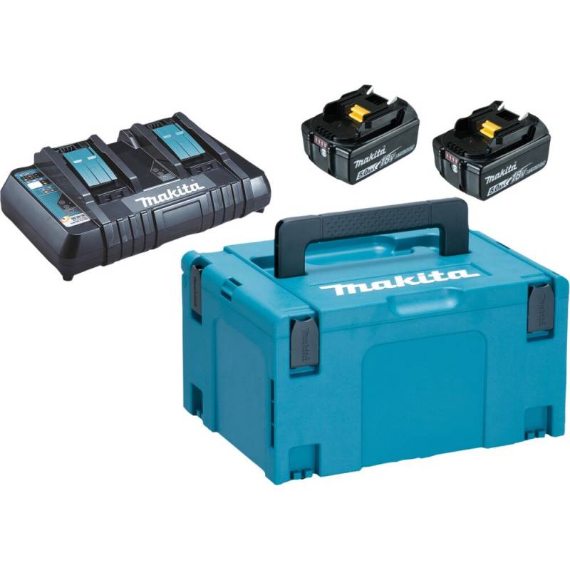 Batteripakke, Makita LXT, 18V, 395x295x215mm, bl&aring;, 2x 5,0Ah, dobbelt lynlader