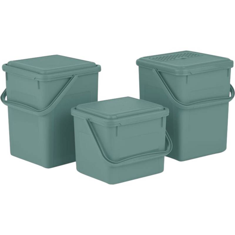 Affaldsspand, Bio, Rotho, m&oslash;rkegr&oslash;n, plast, 5 l, med luftt&aelig;t l&aring;g, plasthank til kildesortering