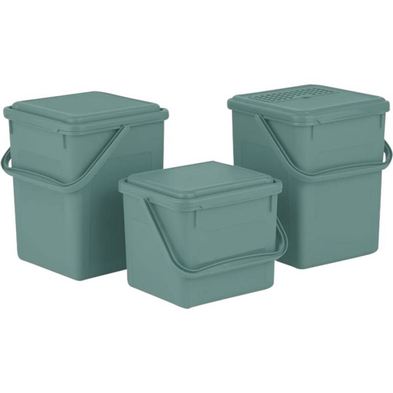 Affaldsspand, Bio, Rotho, m&oslash;rkegr&oslash;n, plast, 9 l, med luftt&aelig;t l&aring;g, plasthank til kildesortering