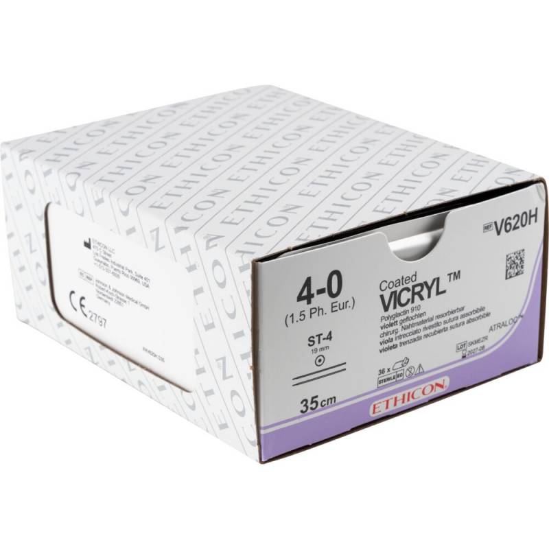 Sutur, Vicryl, 35cm, violet, 4-0, ST-4 n&aring;l, resorberbar *Denne vare tages ikke retur*