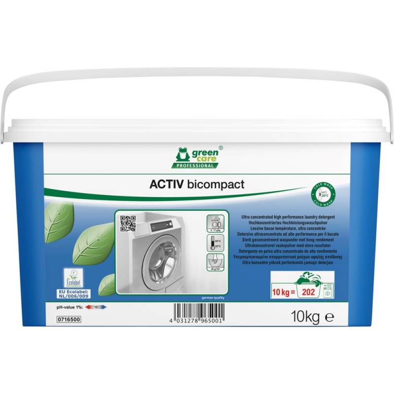 Vaskepulver, Green Care Professional Activ Bicompakt, kul&oslash;rt og hvidt, uden farve, med parfume, 10 kg *Denne vare tages ikke retur*
