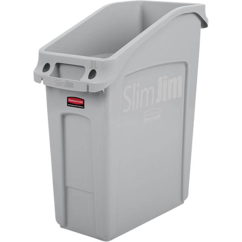 Affaldsspand, Rubbermaid Slim Jim, gr&aring;, plast, 49 l, affalds&aring;bning der passer til under et bord *Denne vare tages ikke retur*