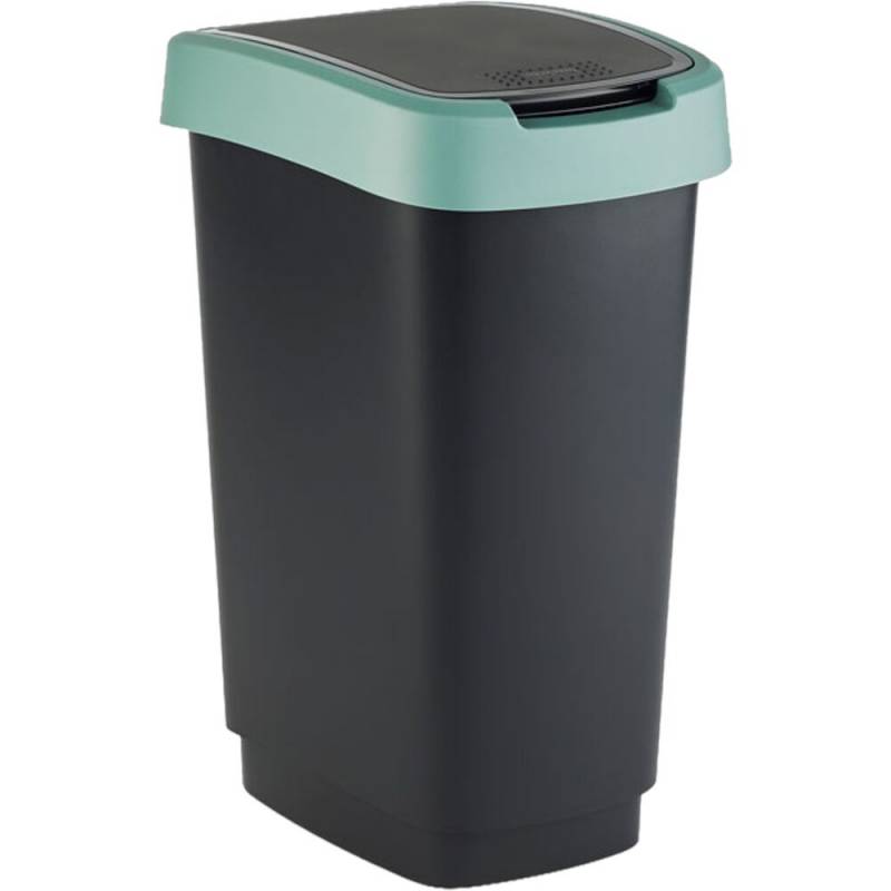 Affaldsspand, Rotho Twist, sort, plast, 25 l, sort l&aring;g med gr&oslash;n kant, til kildesortering