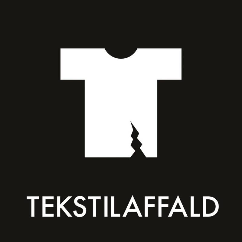 Piktogram, 12x12cm, sort, folie, til tekstilaffald, selvkl&aelig;bende