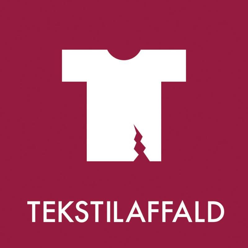 Piktogram, 6x6cm, bordeaux, folie, til tekstilaffald, selvkl&aelig;bende