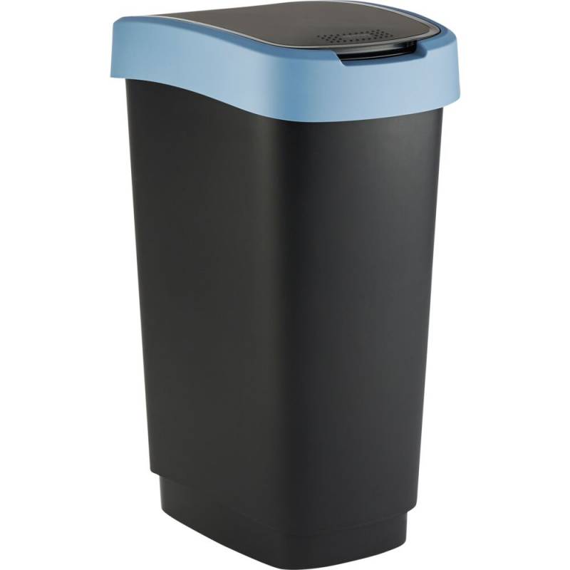 Affaldsspand, Rotho Twist, sort, plast, 50 l, sort l&aring;g med bl&aring; kant, til kildesortering *Denne vare tages ikke retur*