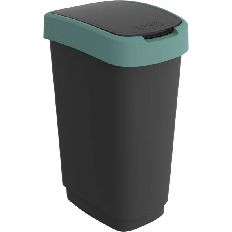 Affaldsspand, Rotho Twist, sort, plast, 50 l, sort l&aring;g med gr&oslash;n kant, til kildesortering *Denne vare tages ikke retur*