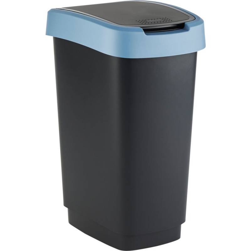 Affaldsspand, Rotho Twist, sort, plast, 25 l, sort l&aring;g med bl&aring; kant, til kildesortering *Denne vare tages ikke retur*