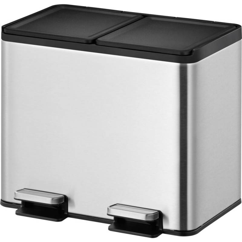 Pedalspand EKO Essential, st&aring;l mat, rustfrit st&aring;l, 2-rums, 2x15 l, plast inderspande, soft close, fingeraftryksfri *Denne vare tages ikke retur*