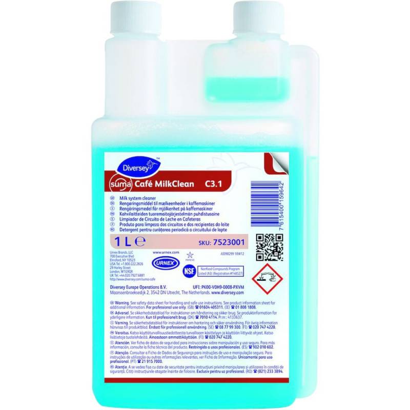 Maskinrens, Diversey Suma Caf&eacute; MilkClean C3.1, 1 l, til kaffemaskine, med farve, uden parfume