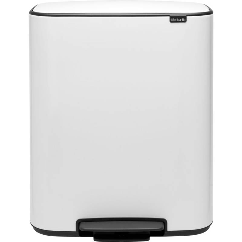 Pedalspand, Brabantia Bo, hvid, st&aring;l, 2-rums, 2x30 l, plast inderspand, og soft close l&aring;g