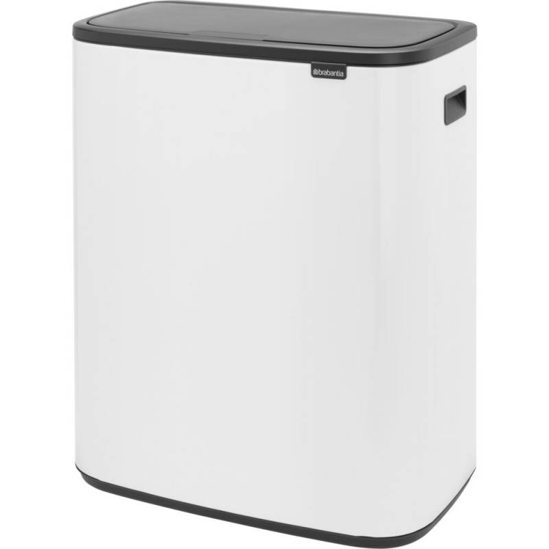 Affaldsspand, Brabantia Bo Touch Bin, hvid, st&aring;l, 2-rums, 2x30 l, plast inderspand, og soft close l&aring;g