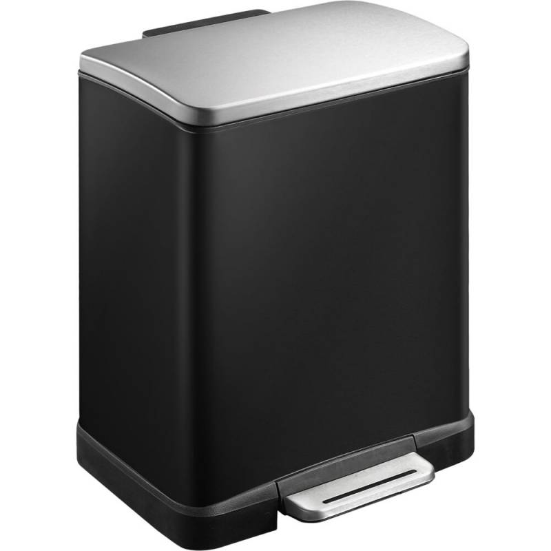 Pedalspand, EKO E-cube, sort, pulverlakeret st&aring;l, 12 l, plast inderspand, soft close, fingeraftryksfri