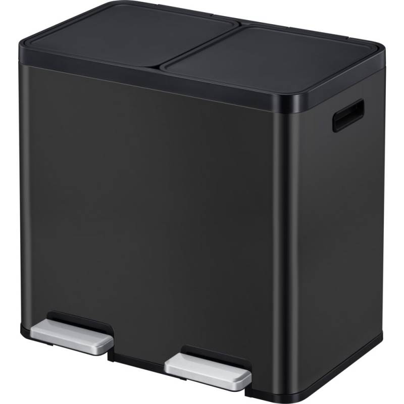 Pedalspand, EKO Essential, sort, rustfrit st&aring;l, 2-rums, 2x22 l, plast inderspande, soft close, fingeraftryksfri