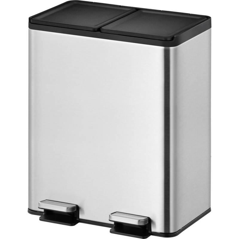 Pedalspand, EKO Essential, st&aring;l mat, rustfrit st&aring;l, 2-rums, 2x20 l, plast inderspande, soft close, fingeraftryksfri