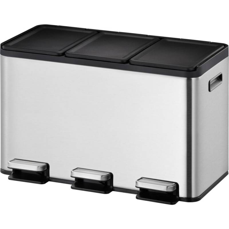 Pedalspand, EKO Essential, st&aring;l mat, rustfrit st&aring;l, 3-rums, 3x10 l, plast inderspande, soft close, fingeraftryksfri