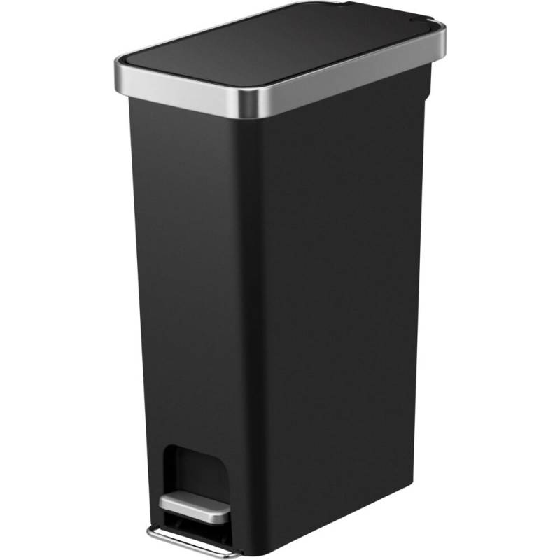 Pedalspand, EKO Hana Slim, sort, plast/rustfrit st&aring;l, 40 l, med hjul, soft close, s&aelig;kkeholder