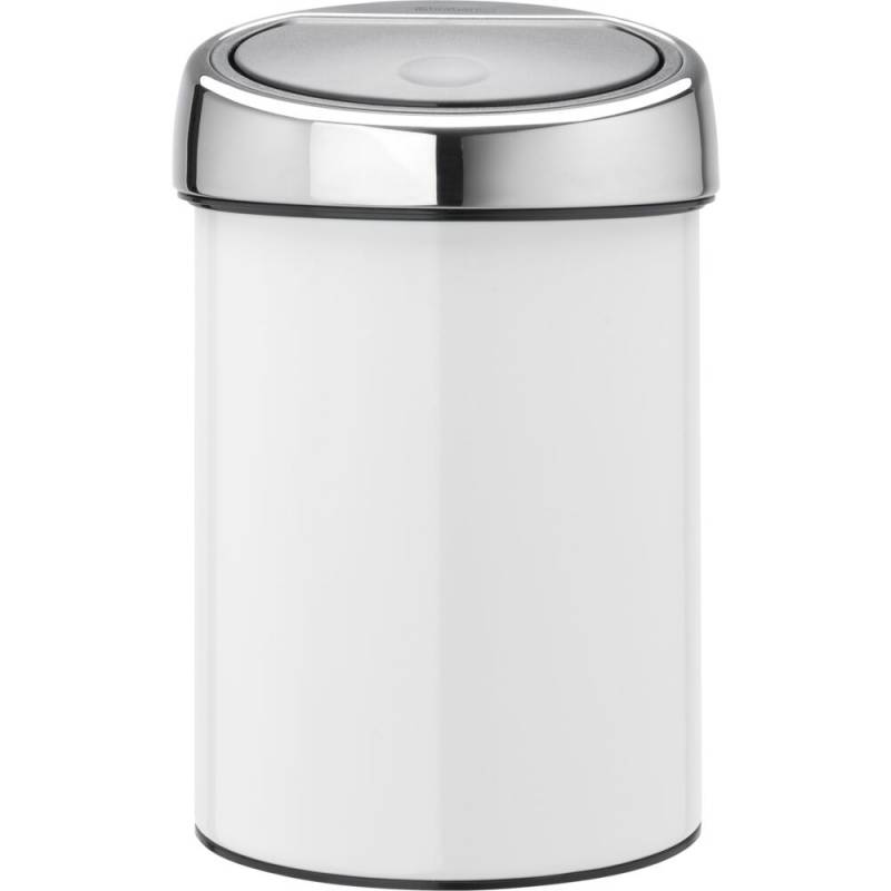 Hygiejnebeholder, Brabantia Touch bin, hvid, rustfrit st&aring;l, 3 l, plast inderspand, soft close, forberedt til v&aelig;gmontering inkl. materiale til montering