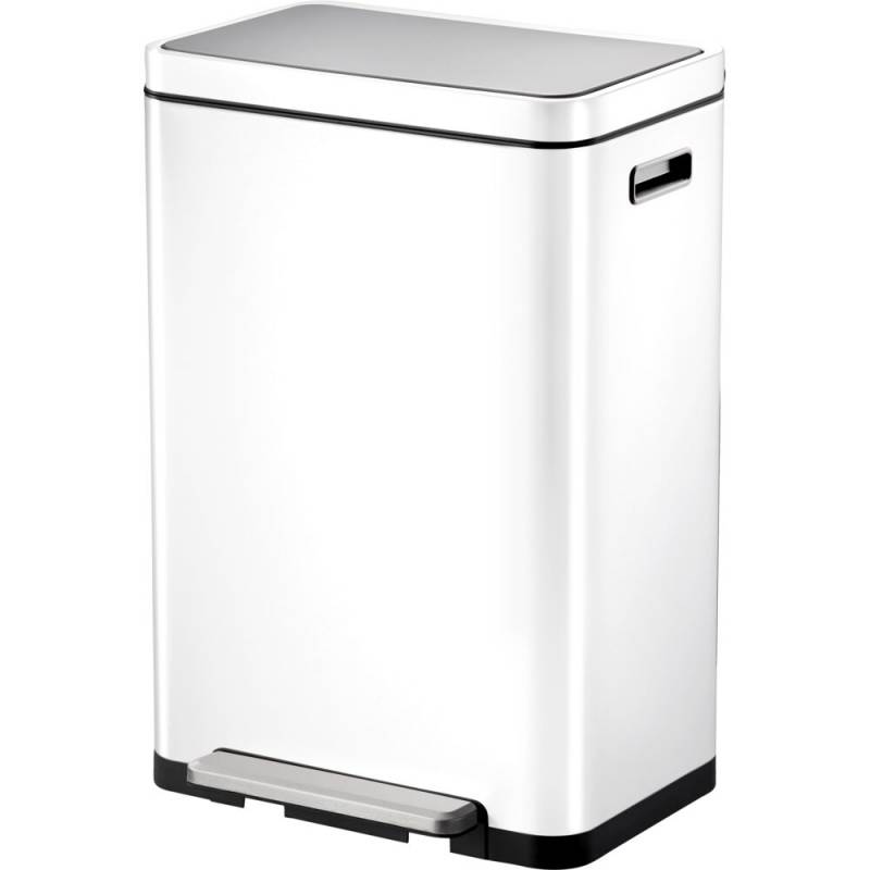 Pedalspand, EKO X-Cube, hvid, rustfrit st&aring;l, 45 l, plast inderspande, t&aelig;tsluttende l&aring;g, soft close, fingeraftryksfri
