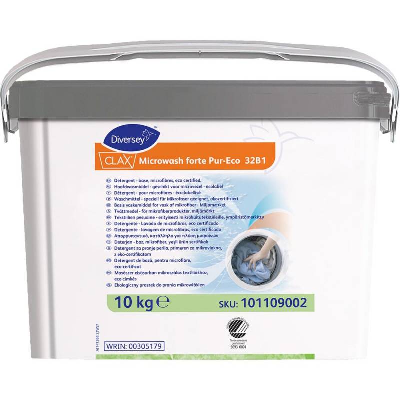 Vaskepulver, Diversey CLAX Microwash Forte Pur-Eco 32B1, kul&oslash;rt, uden farve og parfume, 10 kg