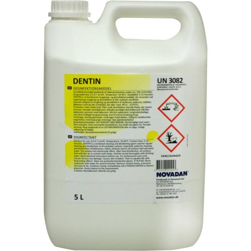Reng&oslash;ring og desinfektion, Novadan Dentin, 5 l, til overflader, flydende, uden farve og parfume