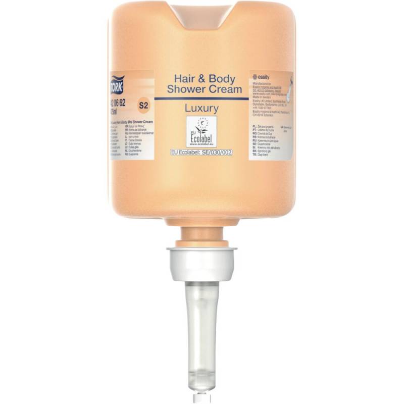 H&aring;r og body shower cream, Tork S2 Premium, 475 ml, med farve og parfume, mini
