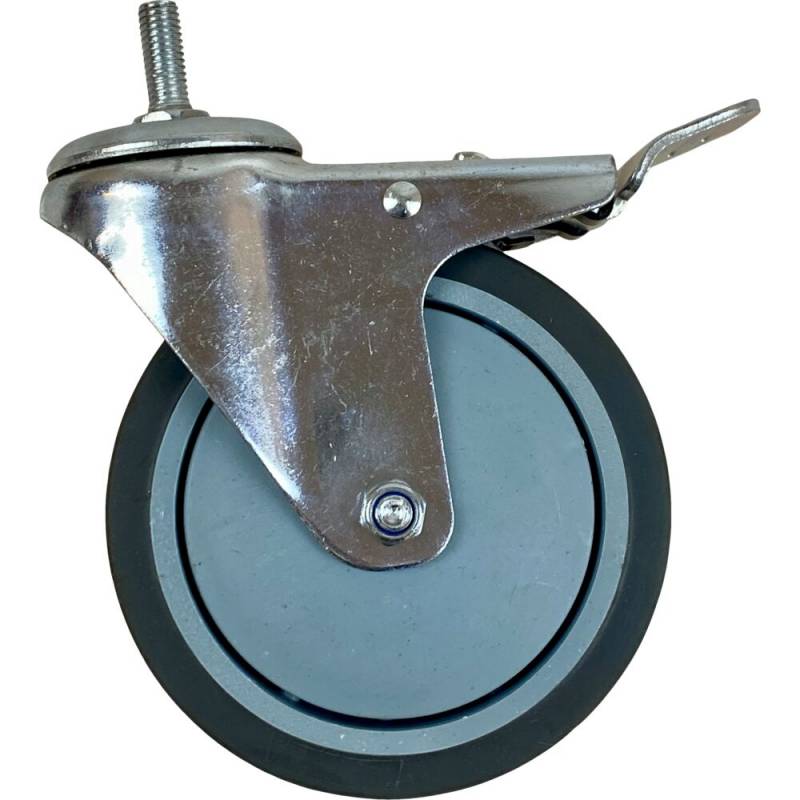 Hjul, &Oslash;120mm, gr&aring;, metal/gummi, med bremse *Denne vare tages ikke retur*
