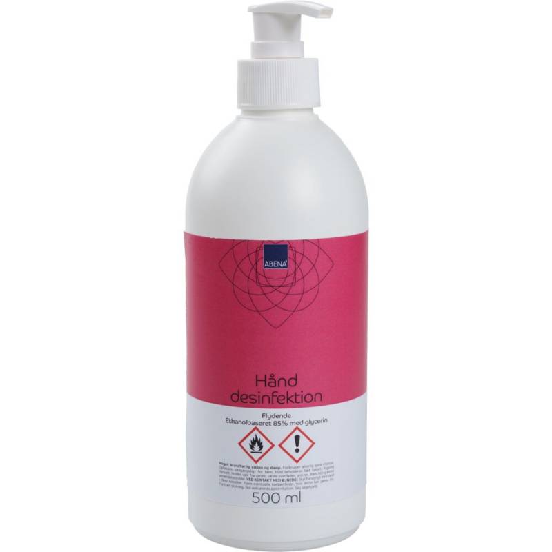 H&aring;nddesinfektion, ABENA, 500 ml, 85% ethanol, rund flaske med pumpe