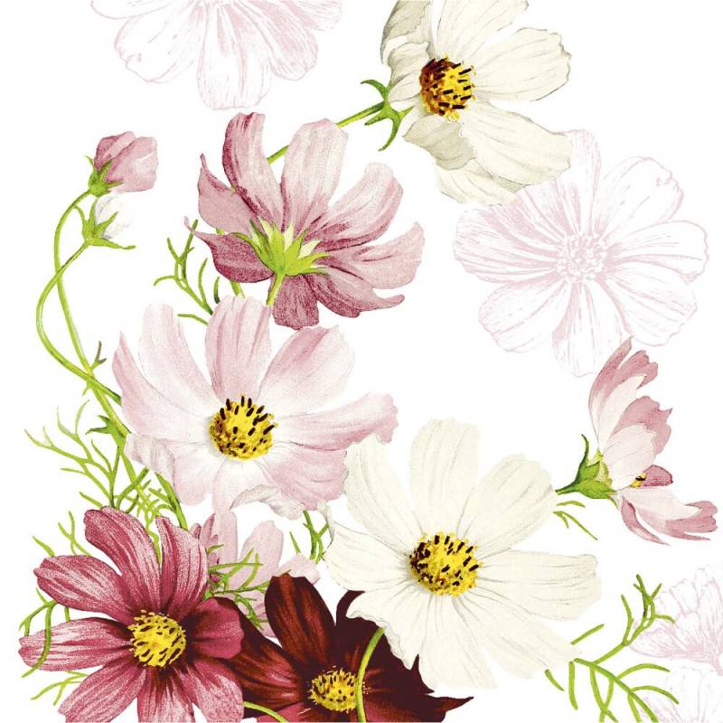 Middagsserviet, Cosmea, 1/4 fold, 40x40cm, flerfarvet, airlaid