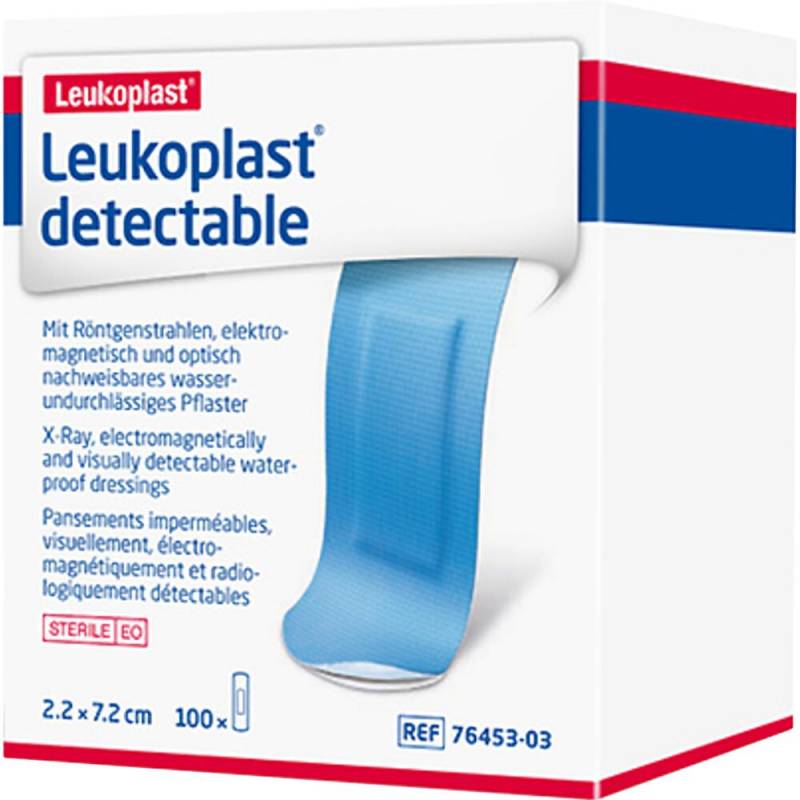 H&aelig;fteplaster, Leukoplast Detectable, 7,2x2,2cm, bl&aring;, steril *Denne vare tages ikke retur*