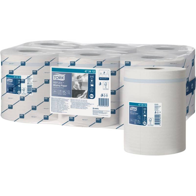 H&aring;ndkl&aelig;derulle, Tork M4 Standard, 1-lags, Mini, 113,9m x 19,4cm, &Oslash;19cm, hvid, nyfiber, med spiralhylse
