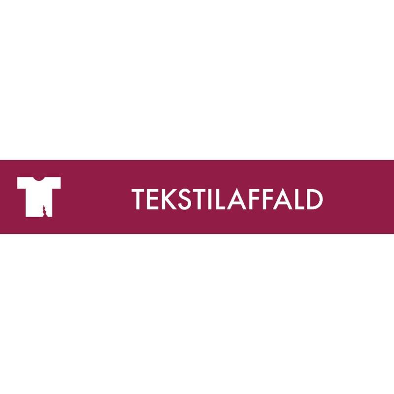 Piktogram, 3x16cm, bordeaux, folie, til tekstilaffald, selvkl&aelig;bende