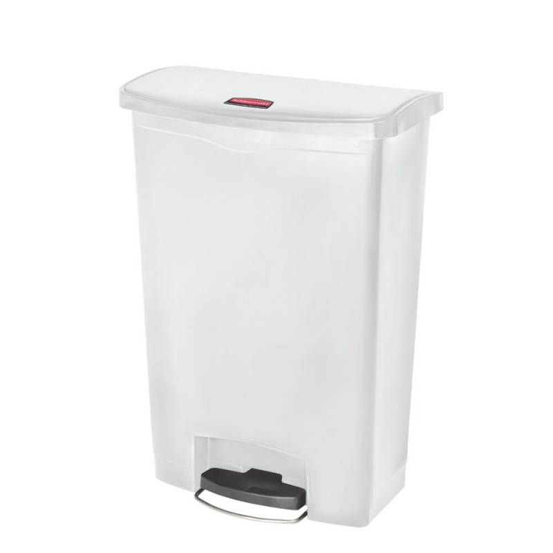 Pedalspand, Rubbermaid Slim Jim Step-on, hvid, plast, 90 l, med hjul, s&aelig;kkeholder, soft close l&aring;g *Denne vare tages ikke retur*