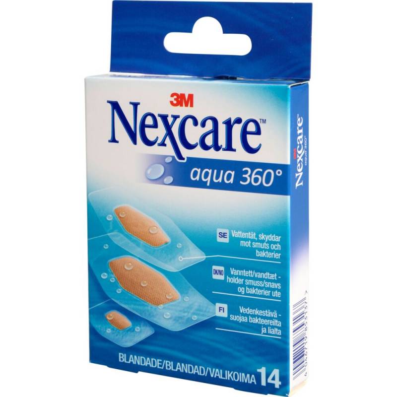 H&aelig;fteplaster, Nexcare Aqua 360, 22x28cm, PU/acrylat, 3 ass st&oslash;rrelser