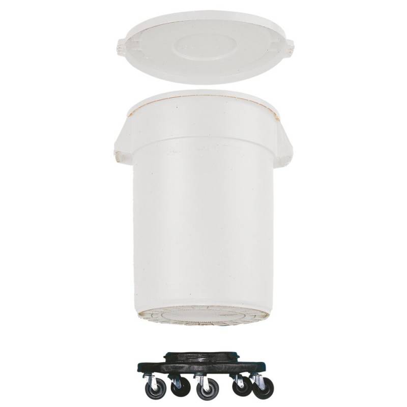 Affaldsspand, Rubbermaid Brute, hvid, plast, 75.7 l, med hjul og l&aring;g, til tungt affald