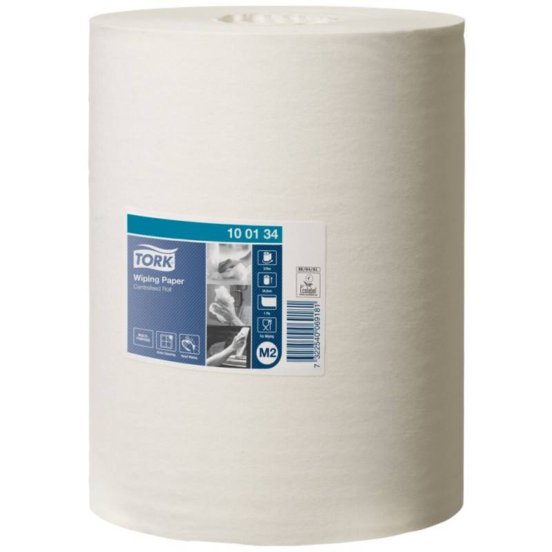 H&aring;ndkl&aelig;derulle, Tork M2 Standard, 1-lags, Midi, 275m x 24,5cm, &Oslash;19cm, hvid, blandingsfibre, uden hylse
