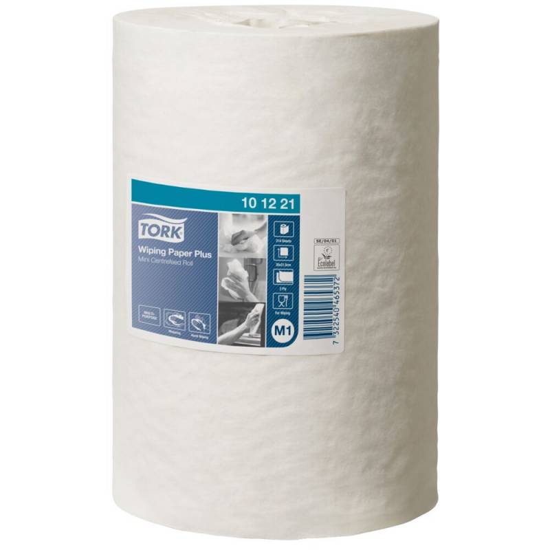 H&aring;ndkl&aelig;derulle, Tork M1 Plus, 2-lags, Mini, 74,9m x 21,5cm, &Oslash;14cm, hvid, blandingsfibre, uden hylse
