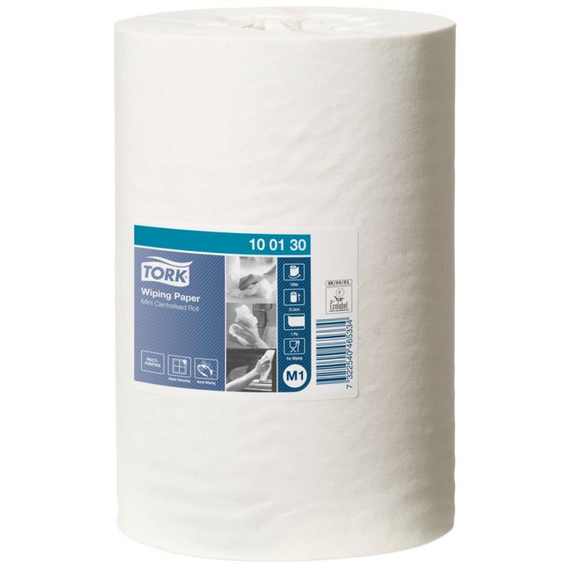 H&aring;ndkl&aelig;derulle, Tork M1 Standard, 1-lags, Mini, 120m x 21,5cm, &Oslash;14cm, hvid, blandingsfibre, uden hylse