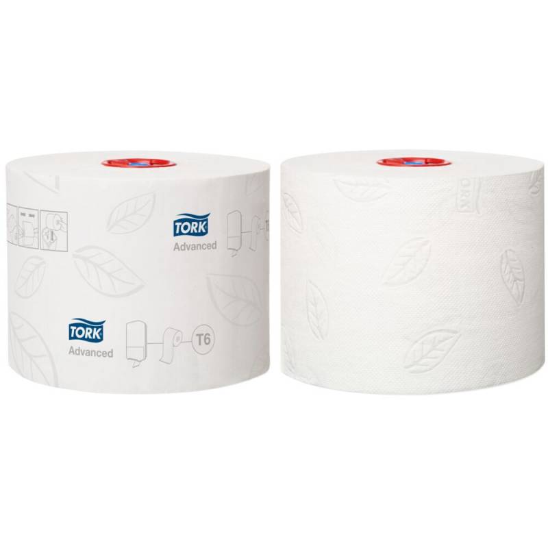 Toiletpapir, Tork T6 Advanced, 2-lags, 100m x 9,9cm, &Oslash;13,1cm, hvid, blandingsfibre