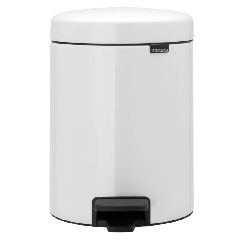 Pedalspand, Brabantia newIcon, hvid, pulverlakeret st&aring;l, 5 l, plast inderspand, og soft close l&aring;g
