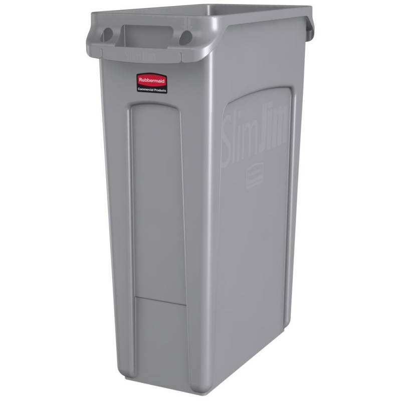 Affaldsspand, Rubbermaid Slim Jim, gr&aring;, plast, 87 l, med s&aelig;kkeholder