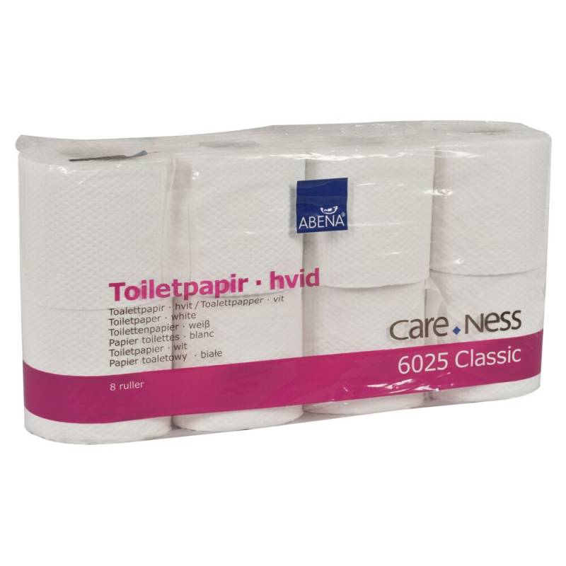Toiletpapir, ABENA Care-Ness Classic, 2-lags, 34,5m x 9,4cm, &Oslash;10cm, hvid, genanvendt papir