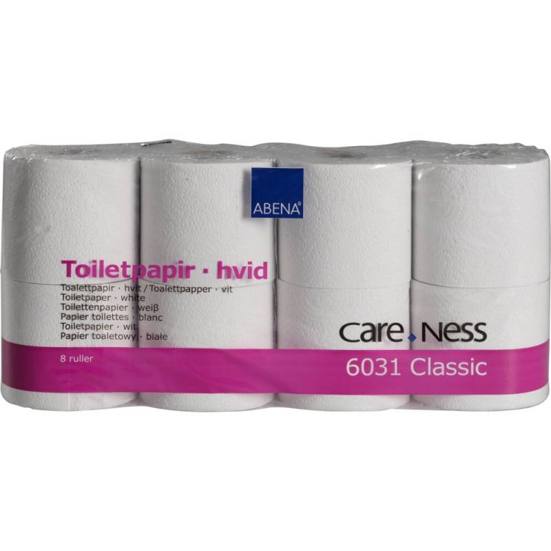 Toiletpapir, ABENA Care-Ness Classic, 2-lags, 50m x 9,6cm, &Oslash;11,5cm, hvid, genanvendt papir
