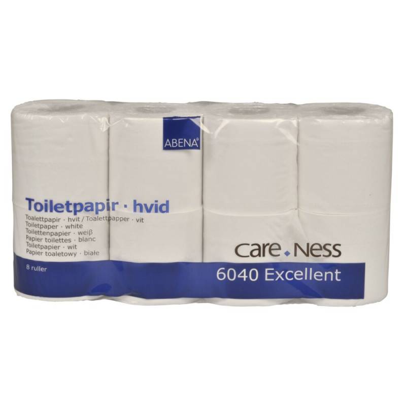 Toiletpapir, ABENA Care-Ness Excellent, 2-lags, 33,75m x 9,8cm, &Oslash;10cm, hvid, nyfiber