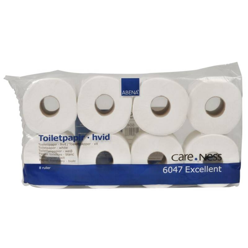 Toiletpapir, ABENA Care-Ness Excellent, 3-lags, 34,2m x 9,75cm, &Oslash;12,5cm, hvid, nyfiber