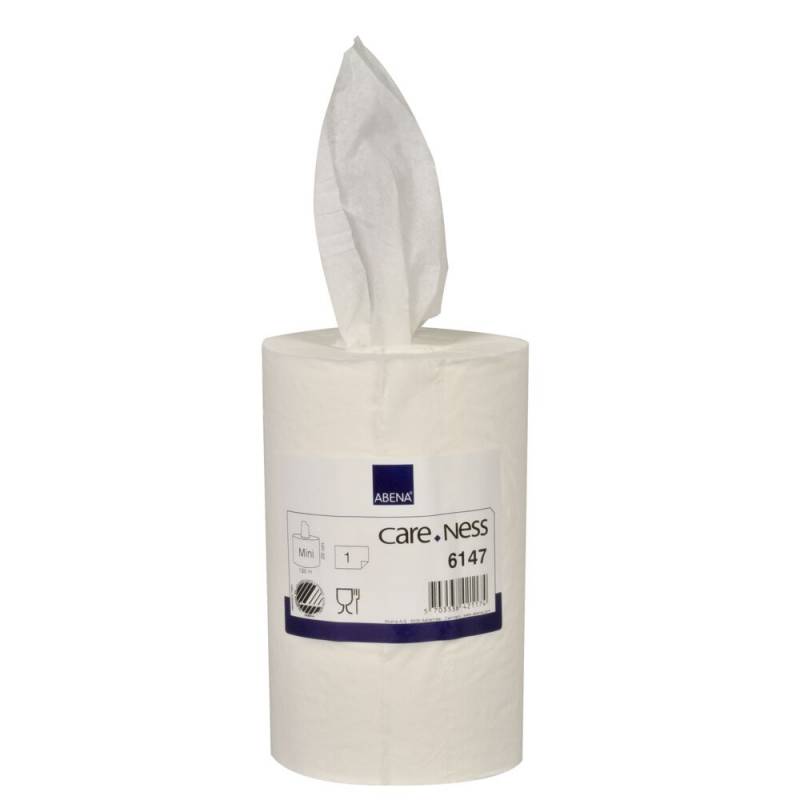 H&aring;ndkl&aelig;derulle, ABENA Care-Ness Excellent, 1-lags, Mini, 120m x 20cm, &Oslash;12,5cm, hvid, nyfiber, uden hylse
