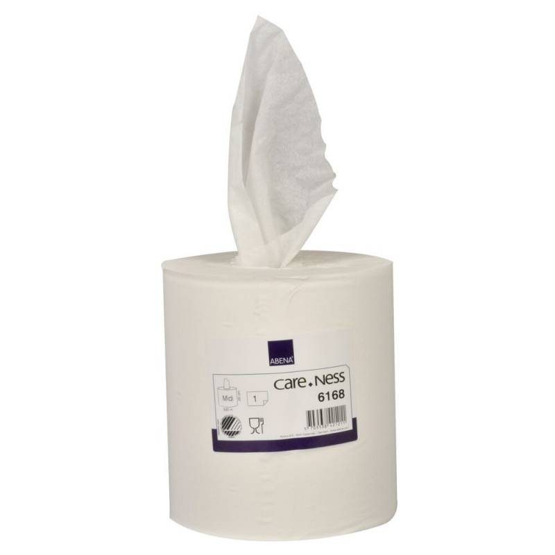H&aring;ndkl&aelig;derulle, ABENA Care-Ness Excellent, 1-lags, Midi, 320m x 19,6cm, &Oslash;19cm, hvid, nyfiber, uden hylse
