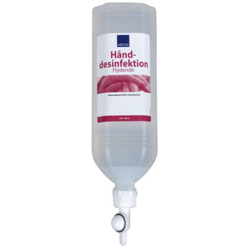 H&aring;nddesinfektion, ABENA, 1000 ml, 85% alkohol, med glycerin, standbag flaske til st&aring;ldispenser