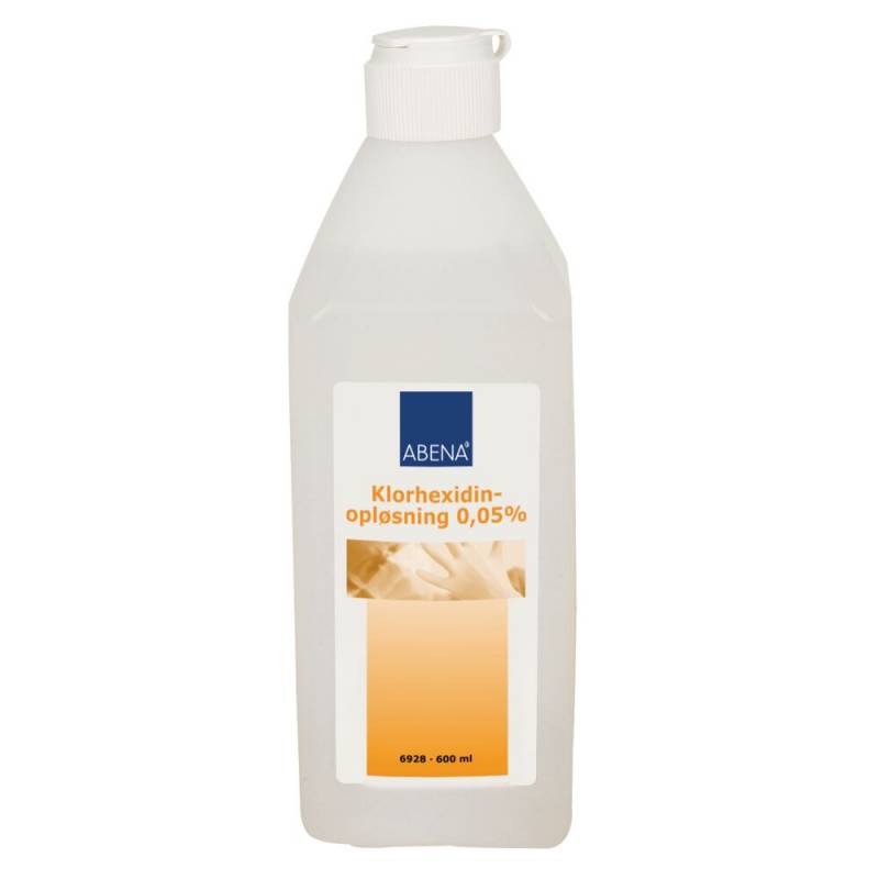 Klorhexidinopl&oslash;sning, ABENA, 600 ml, 0,05% Clorhexidin Digluconat,flaske med klikl&aring;g
