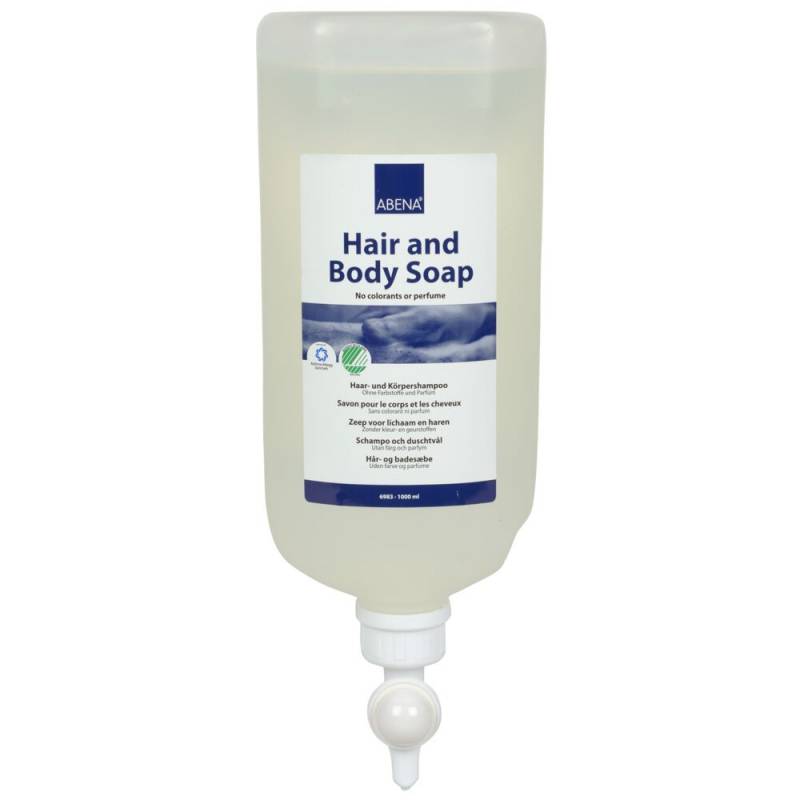 H&aring;r- og Bodyshampoo, ABENA, 1000 ml, uden farve og parfume